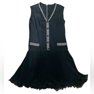 Vtg 1960s Mid Century Drop Waist Black Rhinestone Glam Cocktail Party Dress